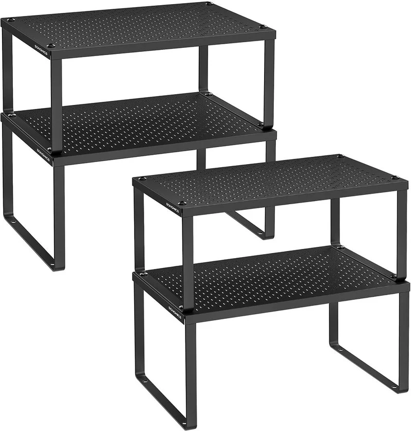 Lot de 2 étagères à épices empilables et extensibles cuisine 33,7 x 23,8 x 6,2 cm en métal noir d'encre 12_0011067