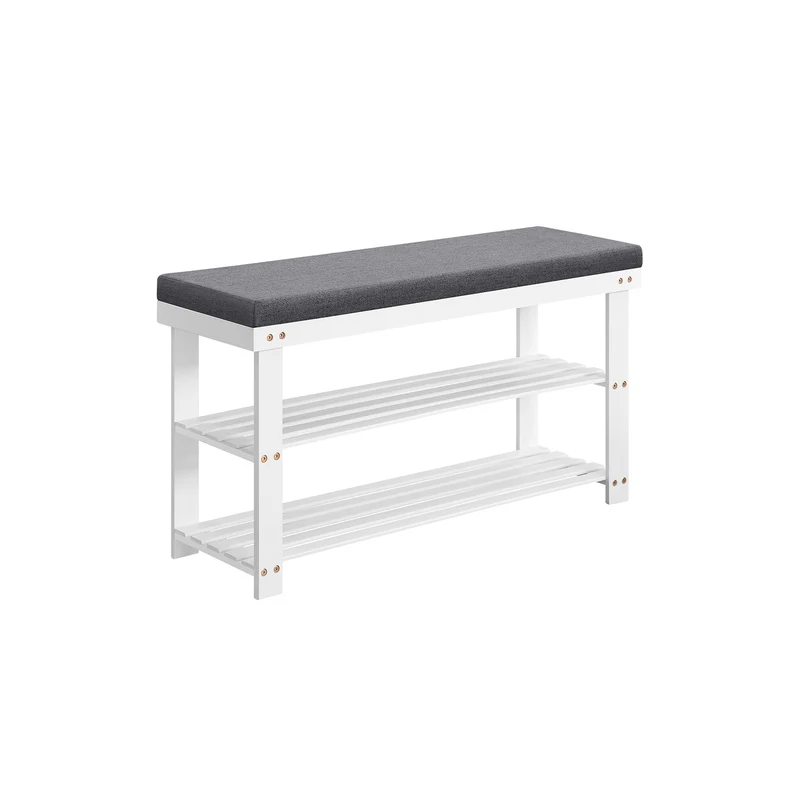 Banc de rangement à chaussures en bambou 2 étagères blanc gris