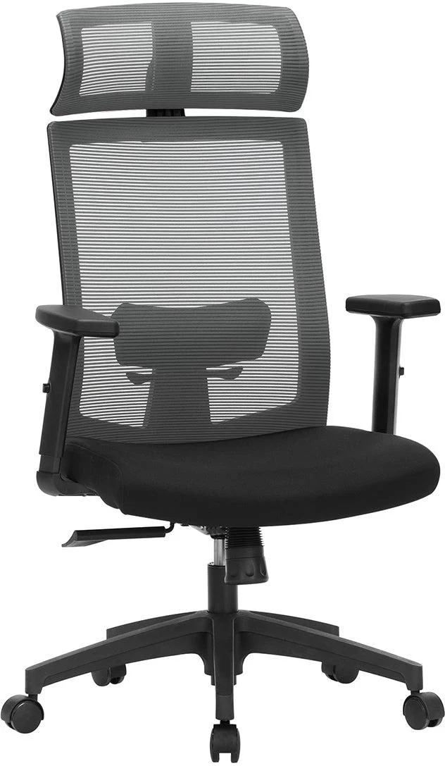 Chaise de bureau ergonomique réglable avec accoudoirs et appui-tête 65 x 53 x 126 cm en toile grise 12_0010016
