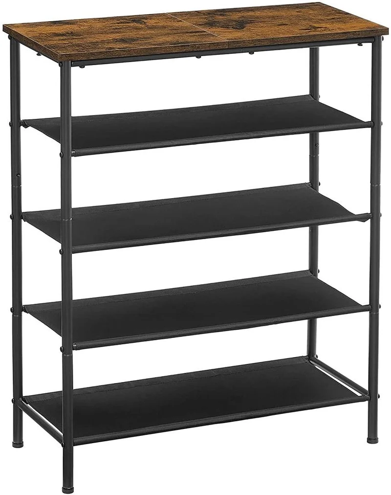 Étagère à chaussures design industriel 75 x 30 x 91 cm 5 niveaux pratique et robuste en aggloméré noir 12_0009304