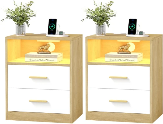 Lot de 2 tables de chevet modernes avec tiroirs et compartiment ouvert 30 x 40,1 x 50,2 cm en MDF blanc nuage 12_0012531