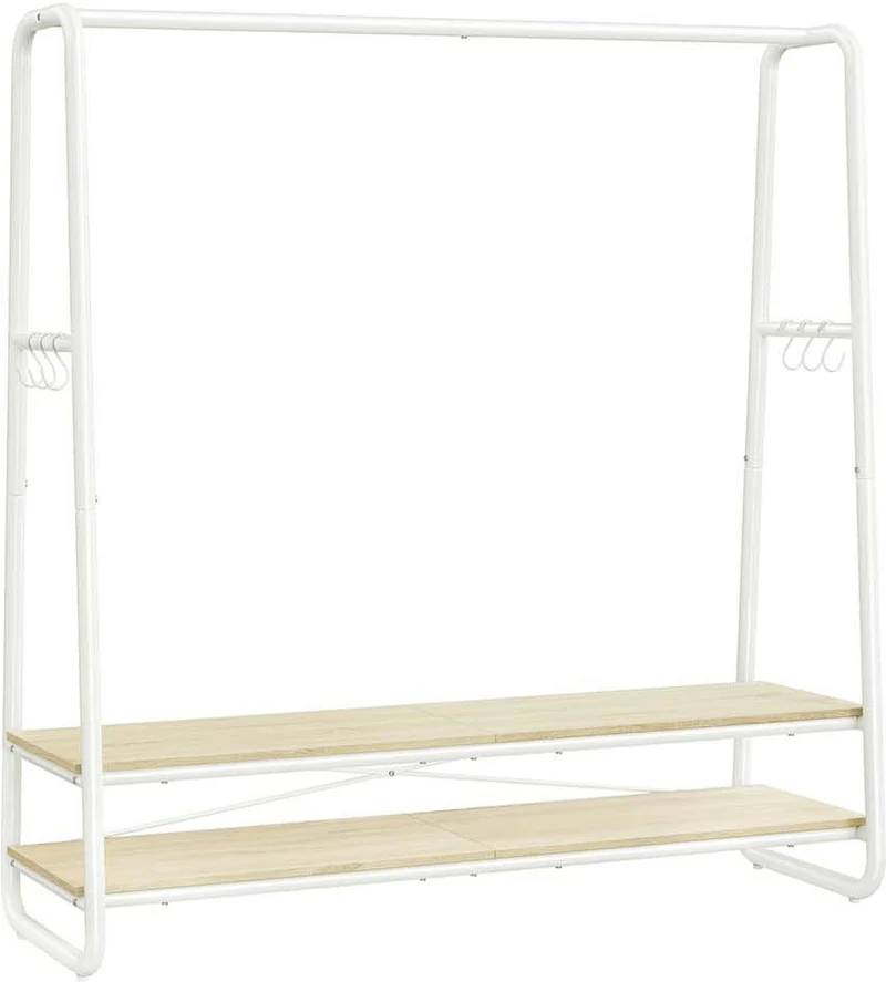 Portant à vêtements design industriel avec 2 étagères 45 x 138 x 160 cm capacité 197 kg en aggloméré beige 12_0010267