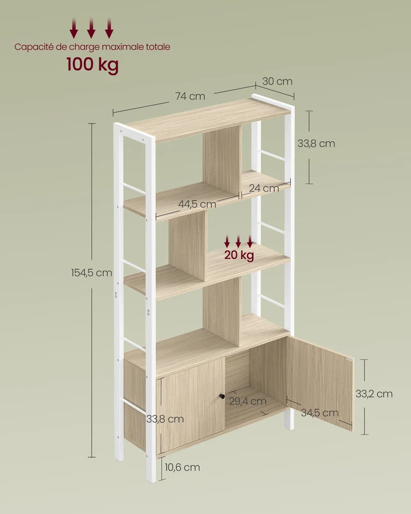 Étagère de rangement bibliothèque à 4 niveaux 30 x 74 x 154,5 cm design industriel ambiance rustique en aggloméré marron 12_0009373