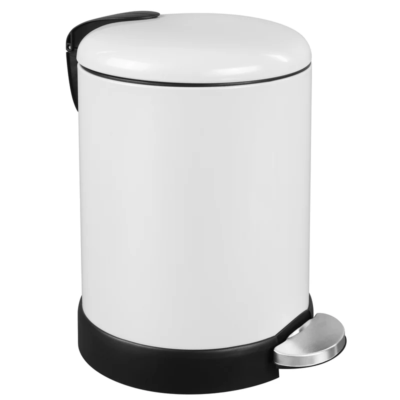 Poubelle à pédale 5 litres Poubelle à pédale à fermeture amortie Bac extérieur en acier Seau intérieur en plastique blanc
