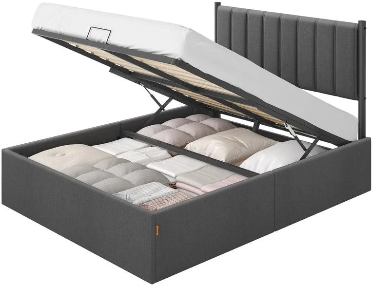 Lit coffre moderne avec rangement système hydraulique 198,8 x 143,4 x 110 cm en tissu gris ardoise 12_0012641