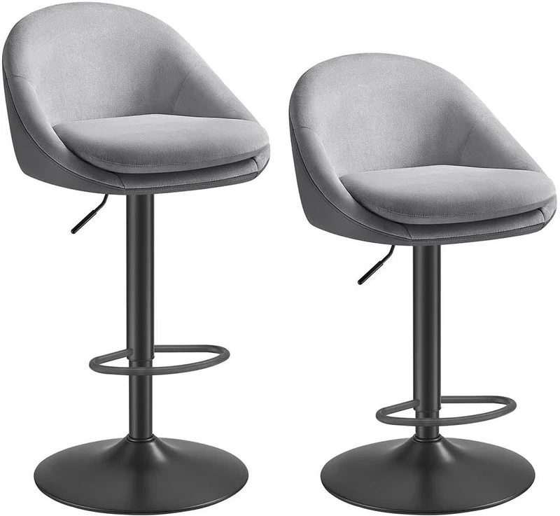 Lot de 2 tabourets de bar réglables pivotants design moderne 52,5 x 50 x 108,5 cm en velours gris tourterelle 12_0011654