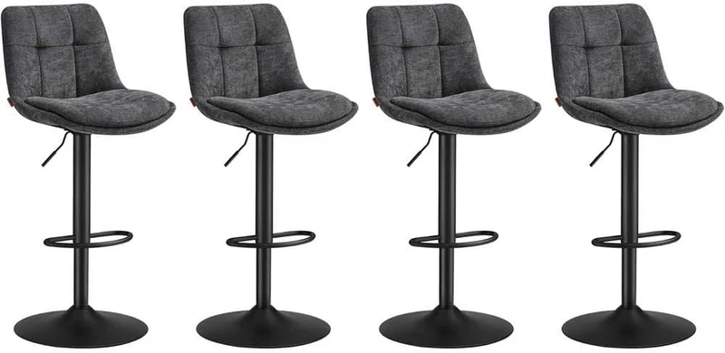 Lot de 4 tabourets de bar réglables hauteur 48,5 x 43 x 93,5-114 cm assise ergonomique style contemporain en flanelle gris ardoise 12_0011388