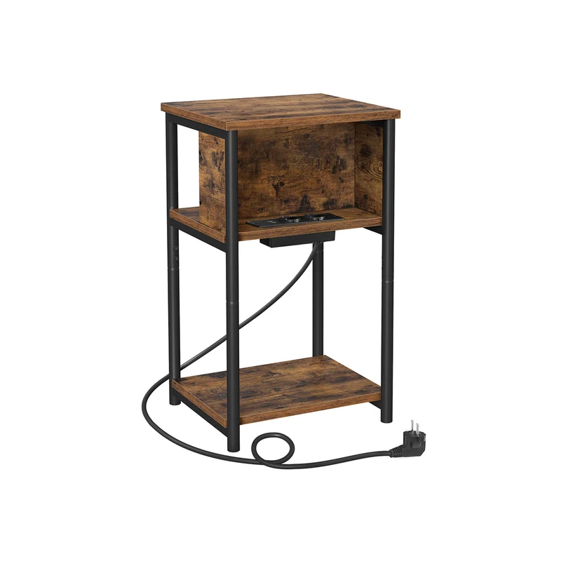 Table d'appoint avec multiprise marron rustique noir