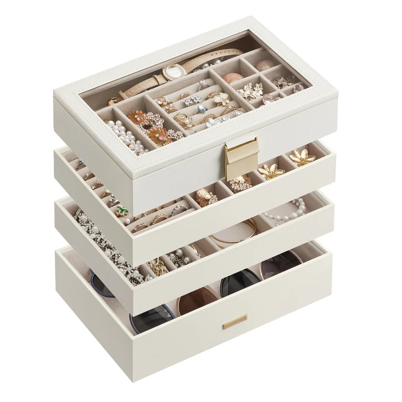Boîte à Bijoux avec 4 Plateaux Empilables
