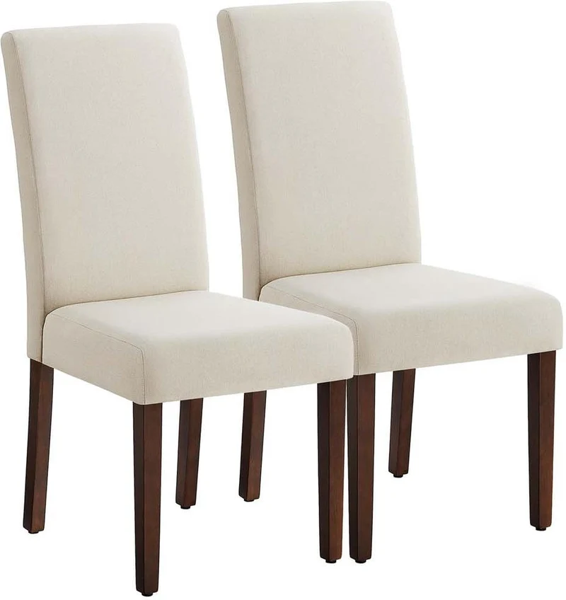 Lot de 2 chaises de salle à manger haut dossier assise épaisse 58 x 48 x 100 cm en bois d'hévéa blanc crème 12_0012826