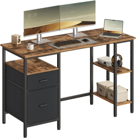 Bureau de travail avec rangement 127 x 50 x 76 cm style industriel finition mate ambiance cosy en aggloméré marron 12_0012890