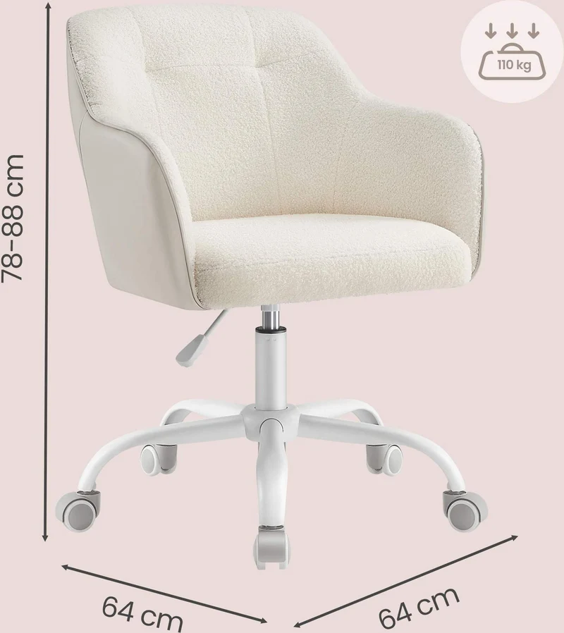 Fauteuil de bureau ergonomique réglable 64 x 64 x 93 cm confort optimal style moderne en tissu peluche beige 12_0012612