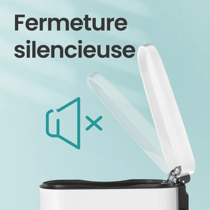 Poubelle de cuisine à pédale 42,5 x 31,8 x 65,7 cm anti-odeur fermeture douce design moderne en acier blanc 12_0013127