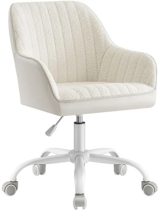 Chaise de bureau ergonomique pivotante hauteur réglable 62 x 62 x 93 cm en tissu peluche beige cappuccino 12_0009701