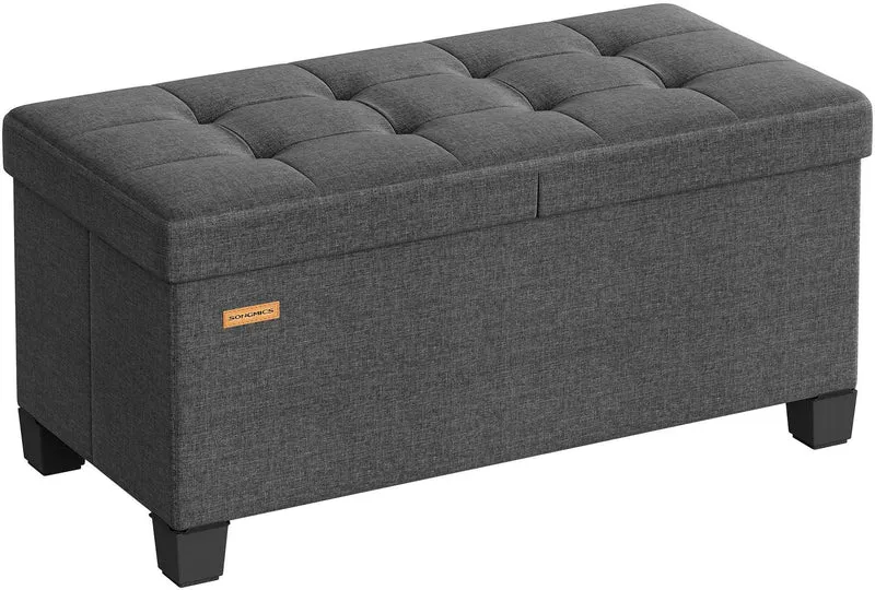 Banc de rangement pliable avec couvercle rabattable 38 x 76 x 38,5 cm assise confortable style contemporain en tissu gris ardoise 12_0013163