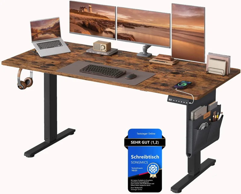 Bureau électrique assis-debout réglable hauteur 70 x 160 x 72-120 cm 4 hauteurs mémorisables design moderne en aggloméré noir 12_0011628