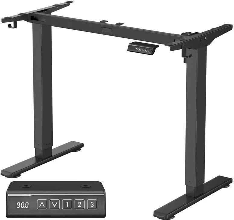 Bureau assis-debout réglable en hauteur 59,6 x 90-140 x 72-120 cm fonction mémoire 3 hauteurs moderne en acier noir 12_0012681