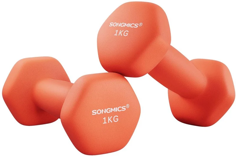 Lot de 2 haltères hexagonaux pour fitness entraînement maison 13,5 x 6,5 cm en fer orange 12_0010640