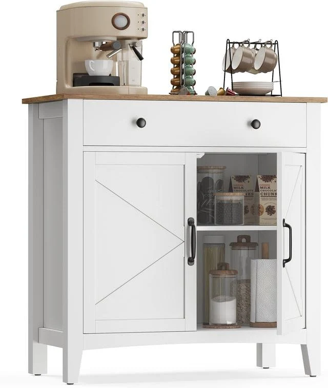 Buffet de rangement avec tiroir et étagère réglable 40 x 80 x 80 cm style campagne pour salon salle à manger en MDF blanc 12_0011712