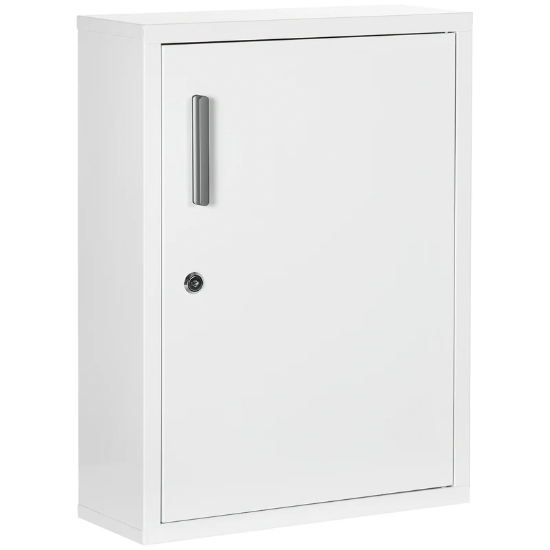 Armoire à pharmacie murale 40 x 15 x 53,5 cm verrouillable 2 clés gain de place moderne salle de bain en acier blanc 21_0001949