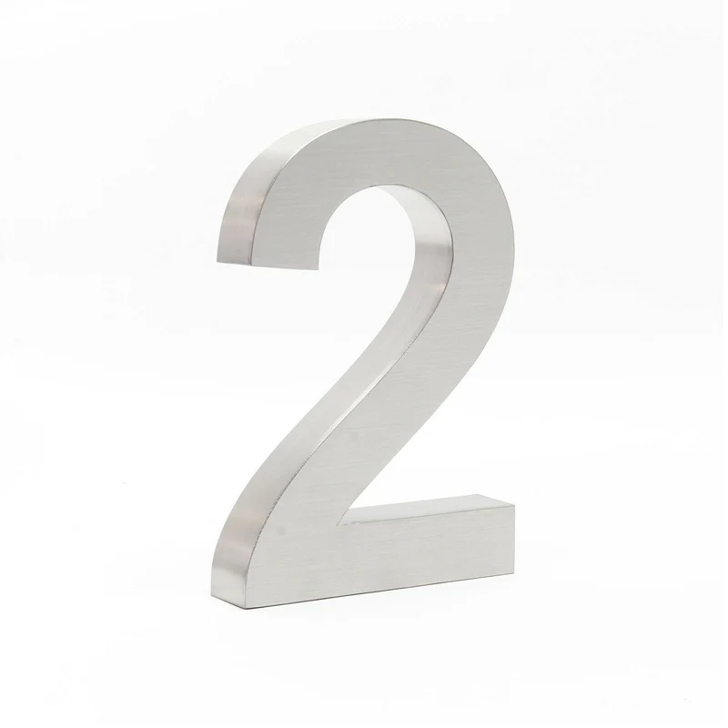 Plaque numéro de maison "2" acier fin 20 cm arial 3D matériel de montage 16_0001426