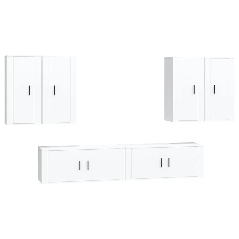 Ensemble de meubles armoire buffet TV télévision salon chambre séjour 6 pièces bois d'ingénierie blanc 02_0025006