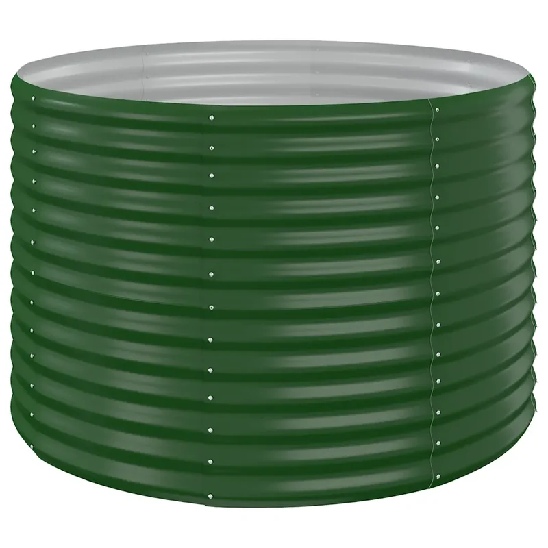 Lit surélevé de jardin rond 100 x 100 x 68 cm pour plantes légumes extérieur en acier galvanisé vert 02_0046586