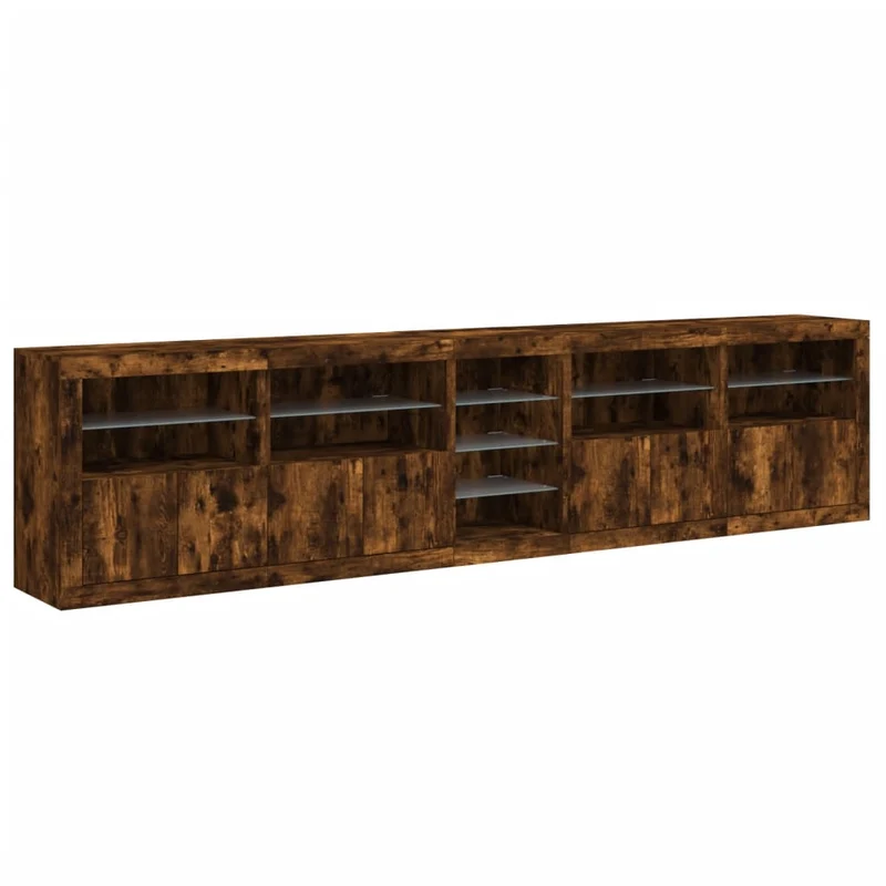 Buffet bahut commode armoire meuble de rangement organisateur cuisine salle de séjour salon avec lumières LED 283 x 37 x 67 cm marron 02_0029881