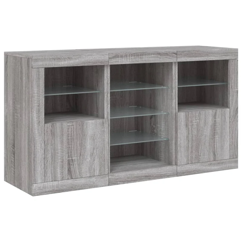 Buffet bahut commode armoire meuble de rangement organisateur cuisine salle de séjour salon avec lumières LED sonoma 123 x 37 x 67 cm gris 02_0030051