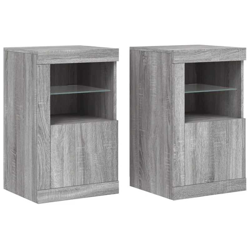 Lot de 2 armoires latérales avec lumières LED espace de rangement 41 x 37 x 67 cm en bois d'ingénierie gris 02_0049373