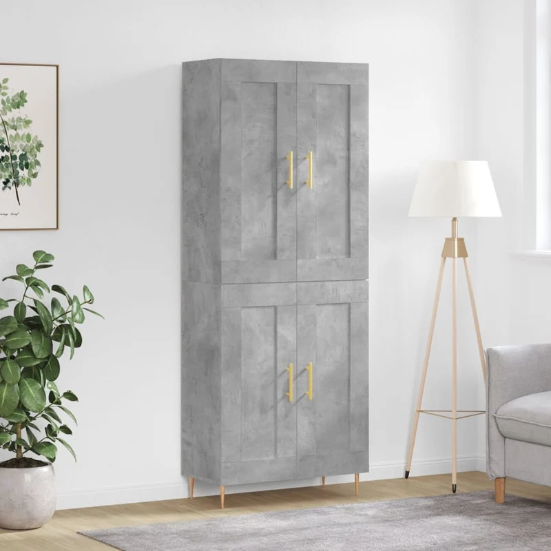 Buffet bahut commode armoire meuble de rangement organisateur cuisine salle de séjour salon haut 69,5 x 34 x 180 cm bois d'ingénierie gris 02_0034595