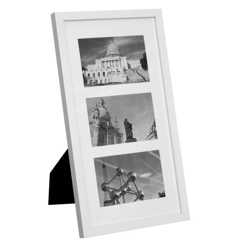 Cadre photo support 3 photos 10 x 15 cm chaque moderne mdf protection verre blanc 12_0002561