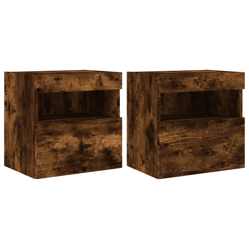 Meubles TV muraux multimédia étagère télévision buffet téléviseur salle à manger salon chambre et lumières LED 2 pièces chêne fumé 40 x 30 x 40 cm brun 02_0029139
