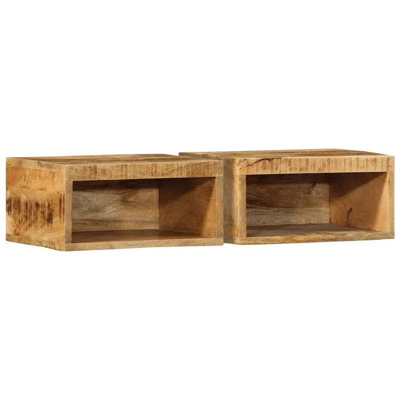 Lot de 2 meubles TV muraux en bois de manguier massif brut 40 x 30 x 19 cm gain de place moderne 02_0057698