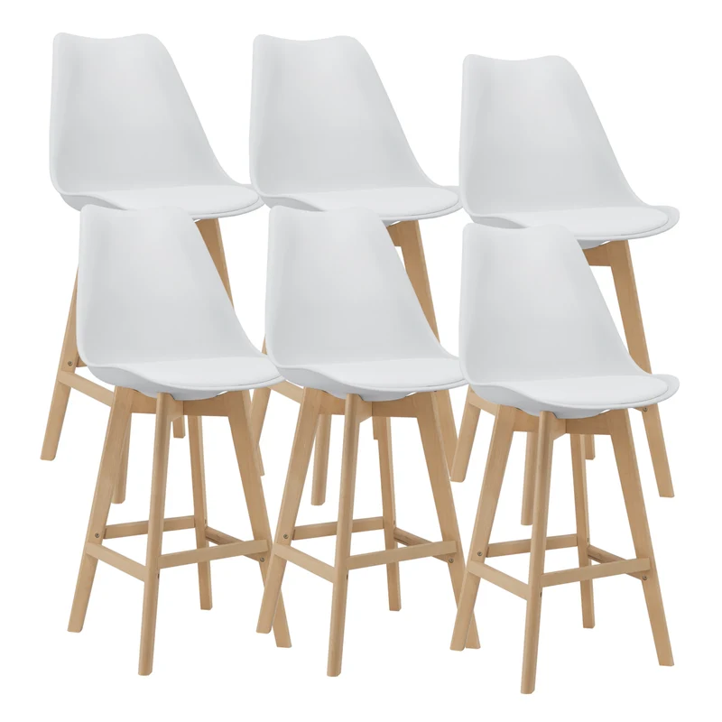 Lot de 6 tabourets de bar plastique synthétique hêtre 105 x 48 x 58 cm blanc 03_0008724