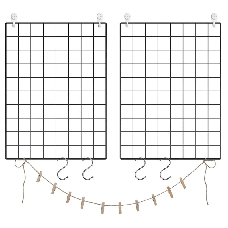 Galerie photo cadre photo mural décoration murale pour afficher photos post-its cartes postales avec crochets pinces et cordon en chanvre lot de 2 noir 12_0002591