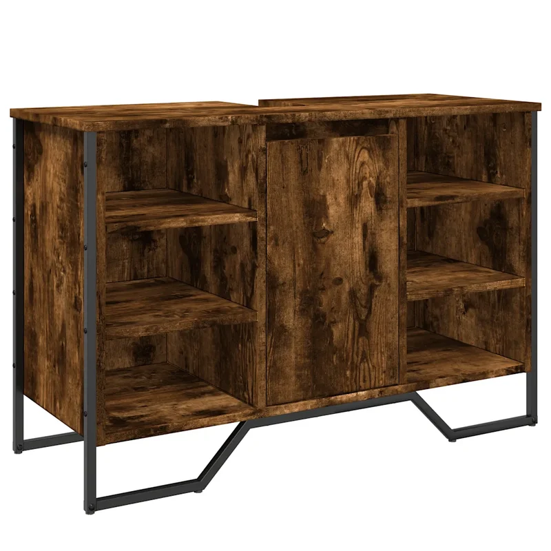 Armoire lavabo salle de bain design peu encombrant 91 x 35 x 60 cm en bois d'ingénierie chêne fumé 02_0049580