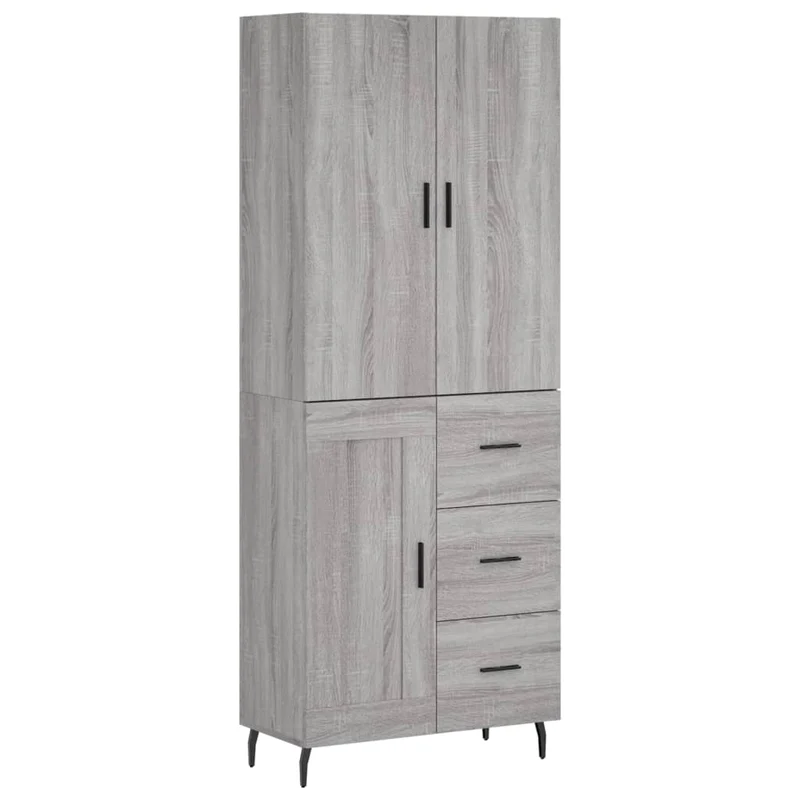 Buffet bahut commode armoire meuble de rangement organisateur cuisine salle de séjour salon haut sonoma 69,5 x 34 x 180 cm bois d'ingénierie gris 02_0035414