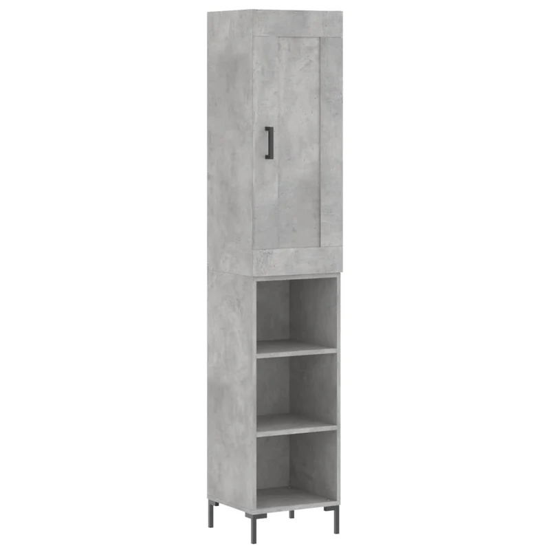 Buffet bahut commode armoire meuble de rangement organisateur cuisine salle de séjour salon haut 34,5 x 34 x 180 cm bois d'ingénierie gris 02_0034301