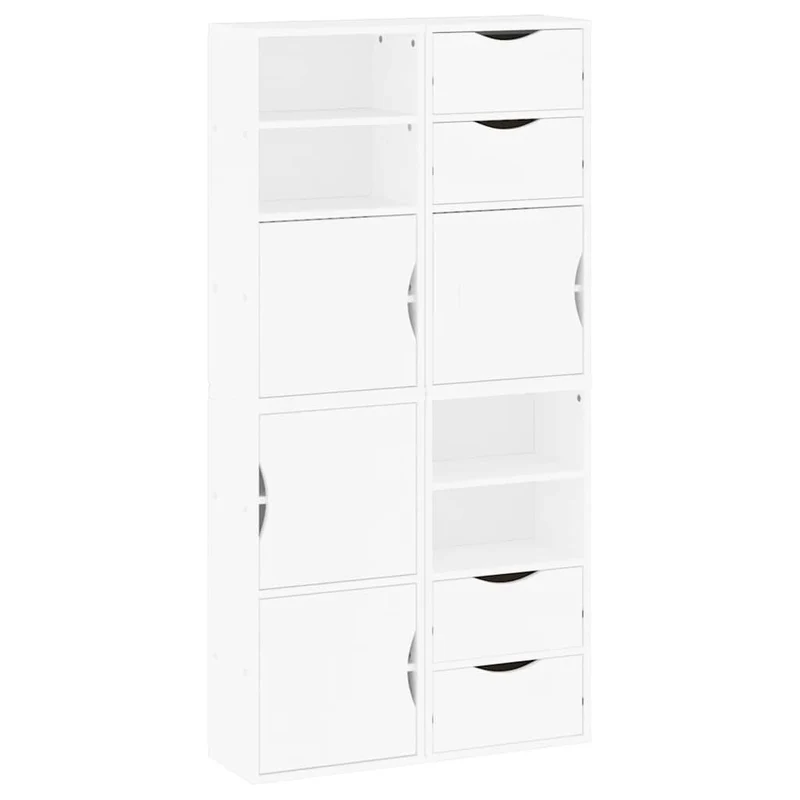 Lot de 4 armoires latérales modulaires blanc avec grand espace de rangement style rustique 40 x 24 x 79 cm en bois massif pin 02_0055957
