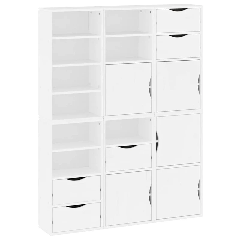Lot de 6 armoires latérales modulaires rangement 40 x 24 x 79 cm en bois massif blanc 02_0055963
