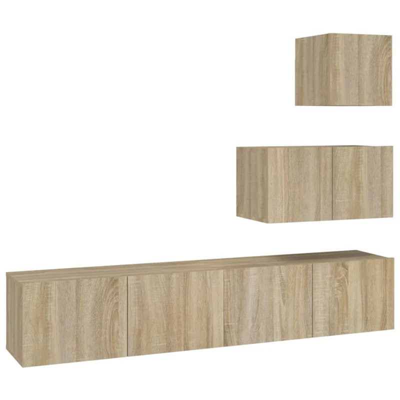 Ensemble de meubles armoire buffet TV télévision salon chambre séjour 4 pièces chêne sonoma bois d'ingénierie brun 02_0024823