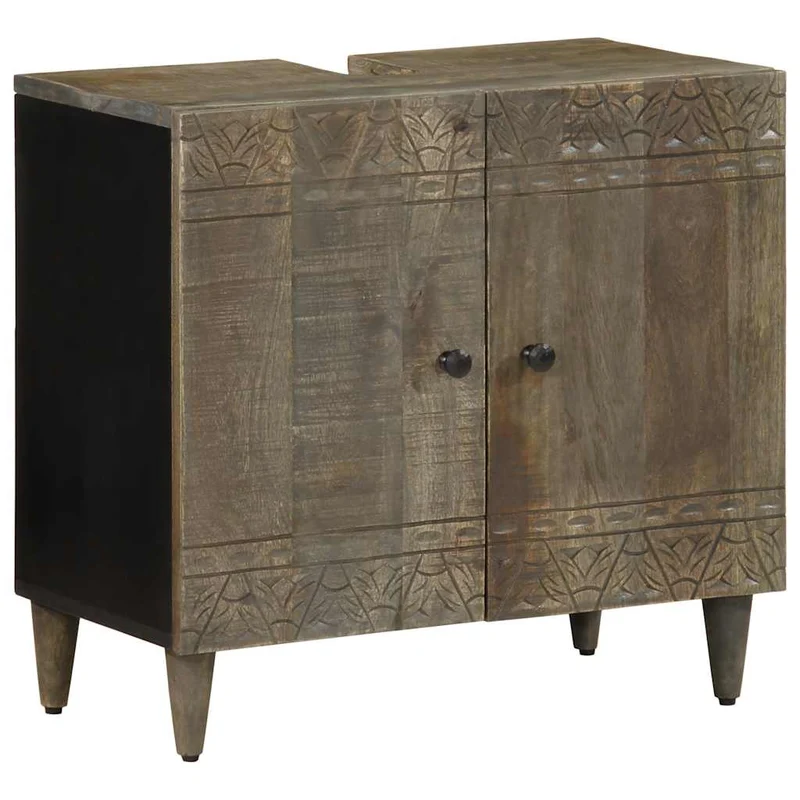 Armoire lavabo en bois de manguier massif design épuré salle de bain 62 x 33 x 58 cm en bois noir 02_0057752