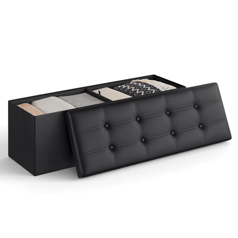 Pouf Pliable avec Rangement et Repose-Pieds