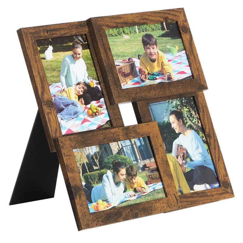 Cadre photo pêle-mêle capacité 4 photos taille photo 10 x 15 cm gallerie photo vitre en verre marron rustique 12_0002558