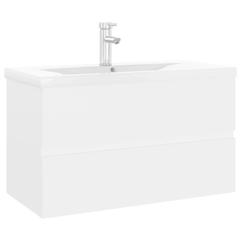 Armoire d'évier avec lavabo intégré pratique 80 x 38,5 x 45 cm style contemporain finition mate en bois d'ingénierie blanc 02_0055092
