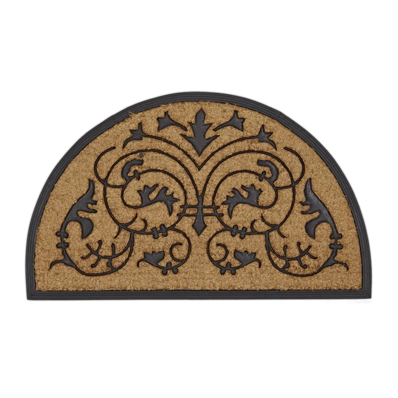 Paillasson décoratif floral intérieur extérieur 90 x 60 cm protection sol antidérapant en fibres de coco marron 13_0003116