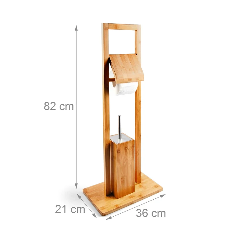Ensemble de toilette porte-brosse et dérouleur papier moderne salle de bain 70 x 20 x 20 cm en bambou naturel 13_0003130