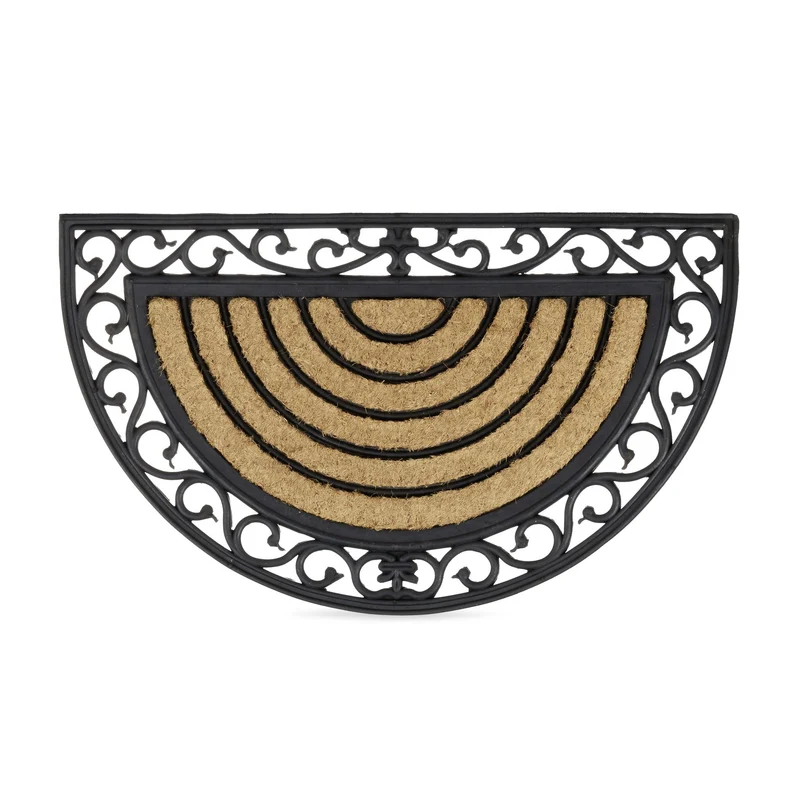 Paillasson demi rond antidérapant intérieur extérieur 80 x 50 cm en fibres de coco marron 13_0003294
