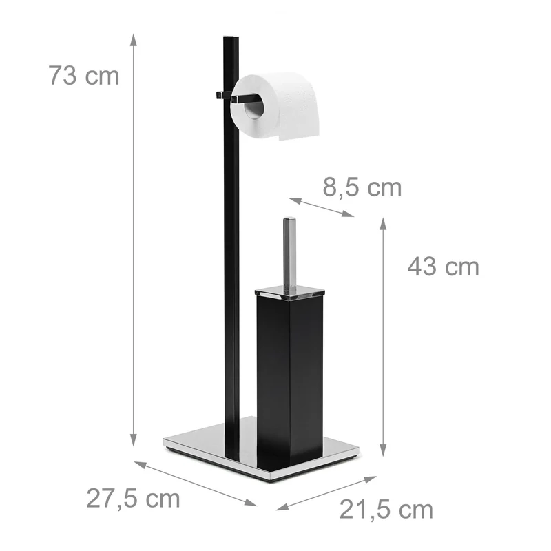 Ensemble support brosse wc et porte papier salle de bain 25 x 10 x 10 cm en acier noir 13_0003272